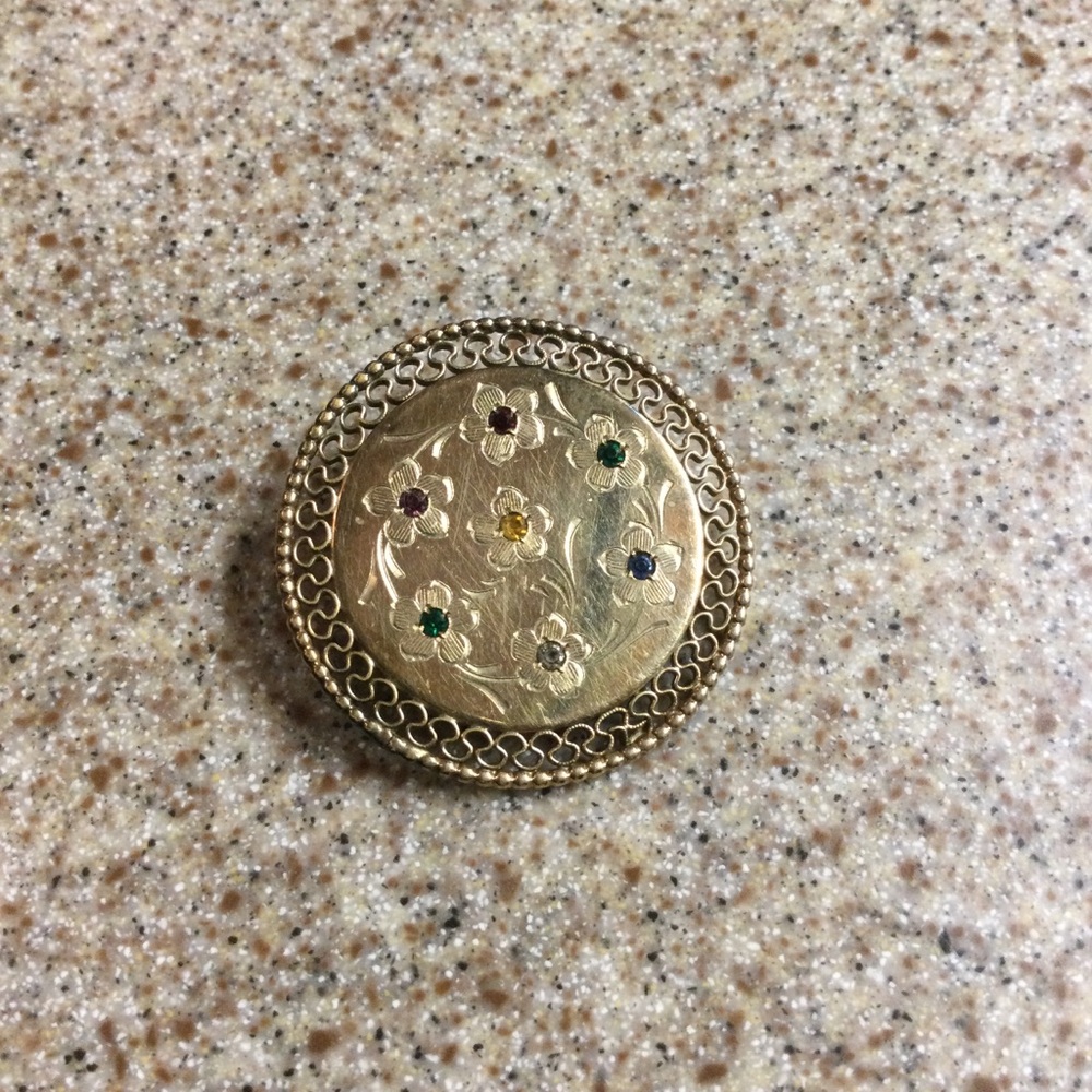 Vintage Winard 11 1/20 12K GF Gold Floral Multi-Stone Round Brooch